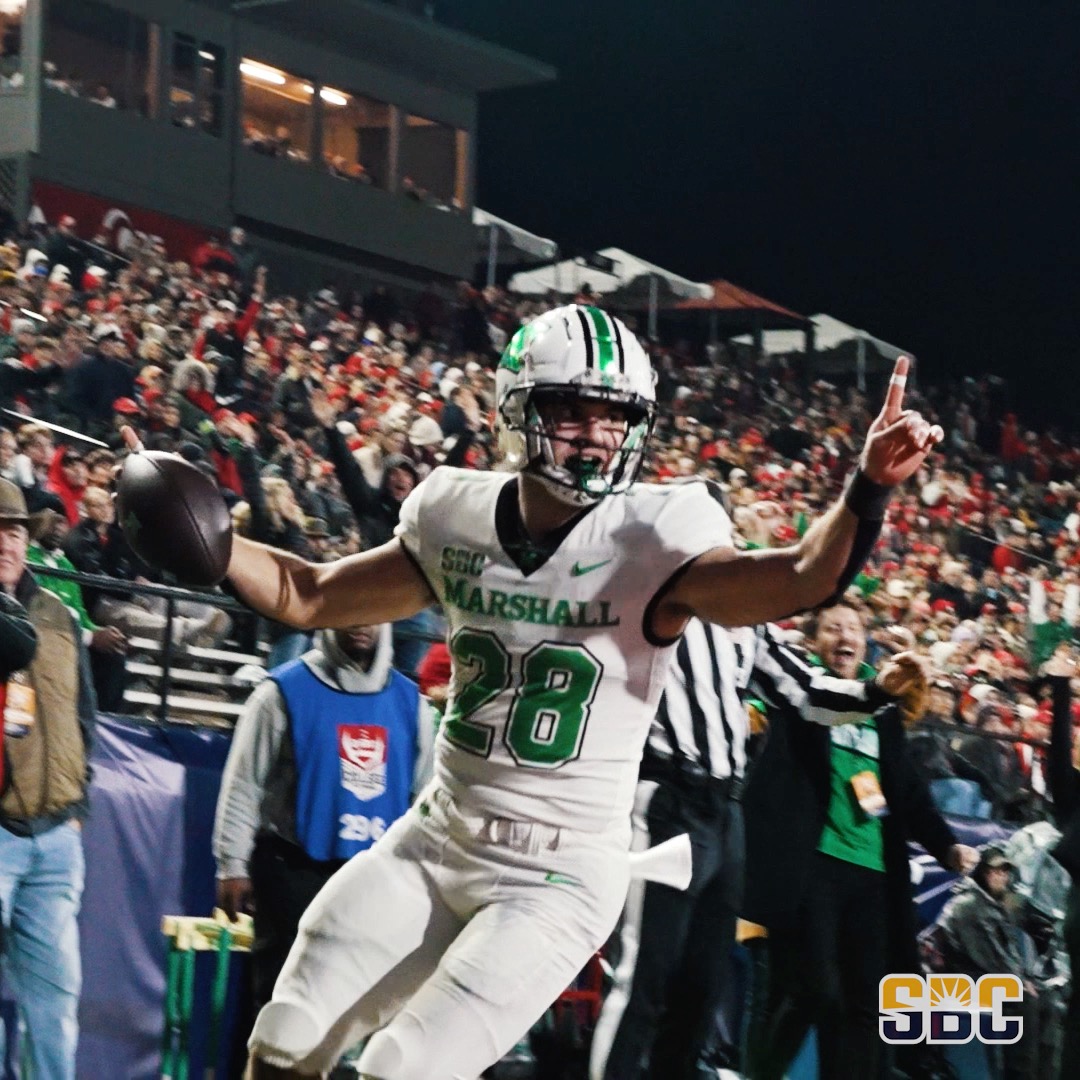 𝗠𝗔𝗗𝗘 𝗧𝗛𝗘𝗠𝗦𝗘𝗟𝗩𝗘𝗦 𝗛𝗘𝗔𝗥𝗗. Marshall Football brought the thunder to claim its first #SunBeltFB title, becoming the first-ever road victor in the Hercules Tires Sun Belt Football Championship Game. ☀️🏈