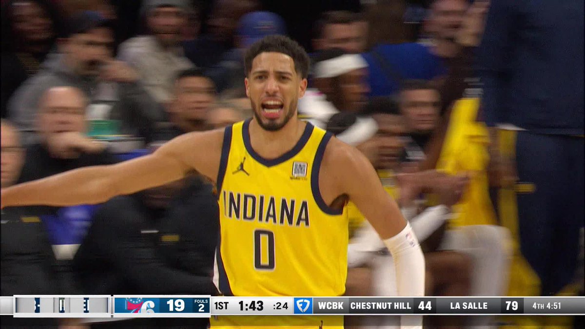 FOUR threes in just one quarter for Tyrese Haliburton 🎯 He has 12 PTS in Q1 🔥