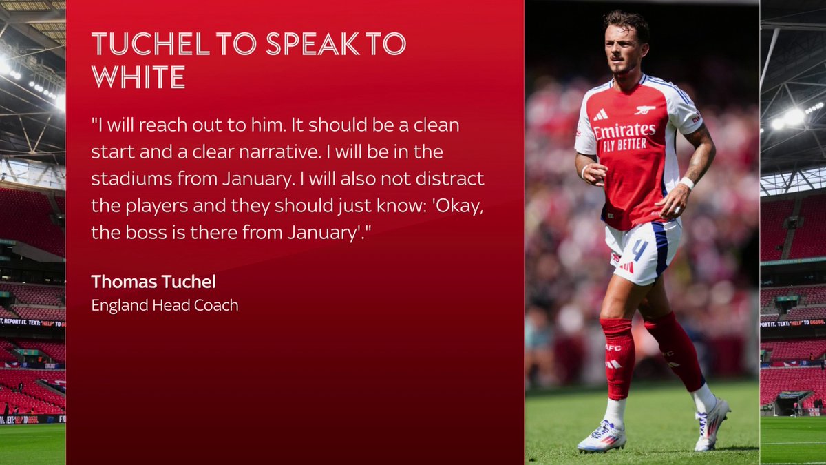 🗣️ "It should be a clean start" England manager Thomas Tuchel hopes to talk with Ben White about his international future 🏴󠁧󠁢󠁥󠁮󠁧󠁿