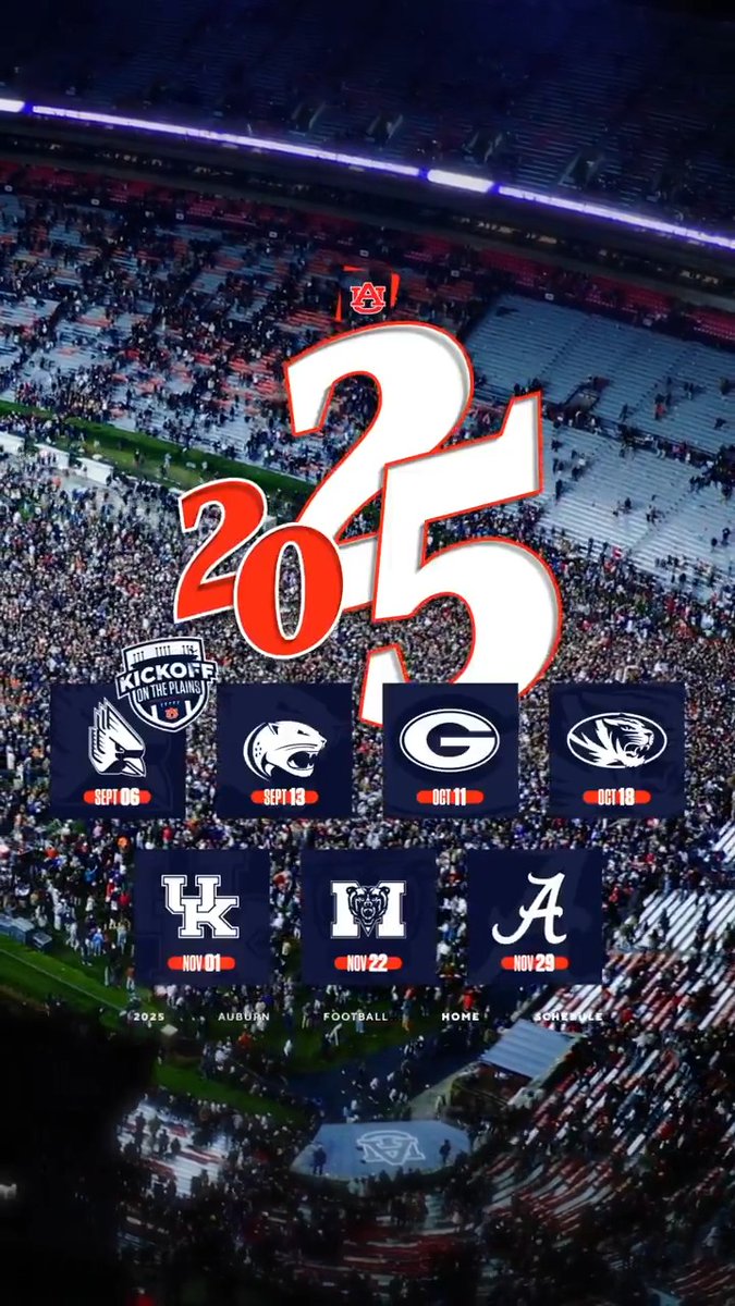 Saturdays in 2025 will be 🔥 7️⃣ home games in Jordan-Hare next fall!