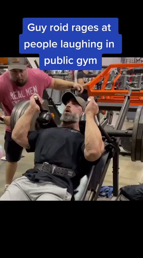 Man on steroids gets mad in a PUBLIC gym because someone next to him laughed.