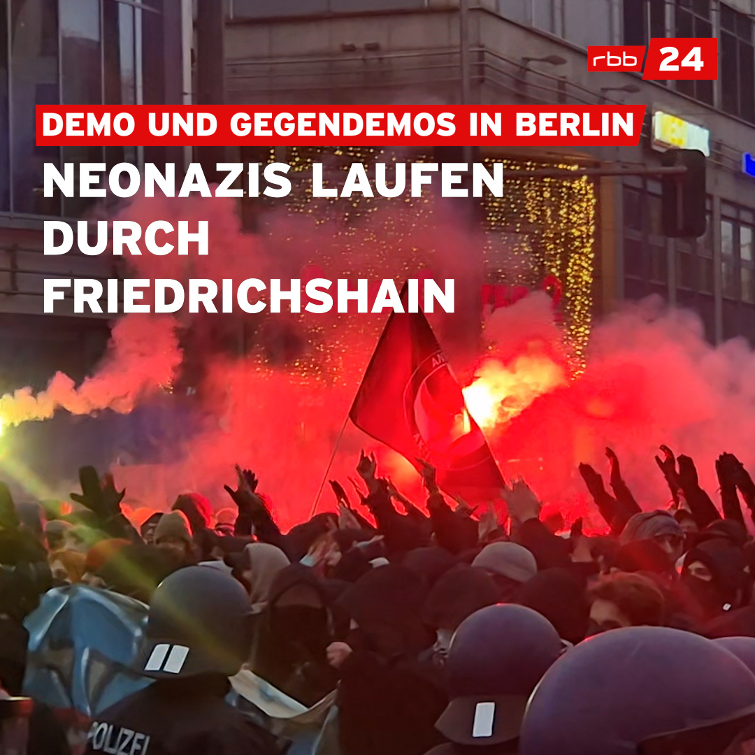 In Berlin-Friedrichshain haben rund 3.000 Menschen gegen den Aufmarsch von Neonazis protestiert. Auf Seiten der rechtsradikalen Gruppe wurden laut Polizei nur rund 60 Teilnehmende gezählt.
