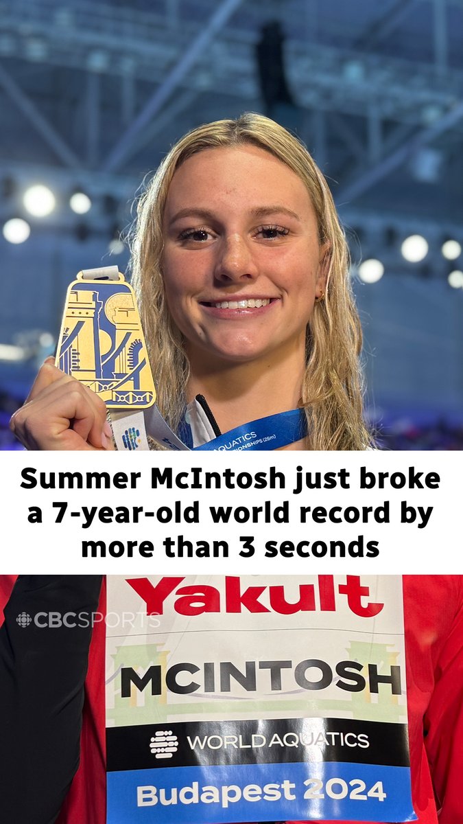 Summer McIntosh now owns SIX WORLD RECORDS ๐คฏ She set another world record Saturday in the 400m IM, winning gold at short course worlds and adding another $25,000 to her tally from the event MORE: