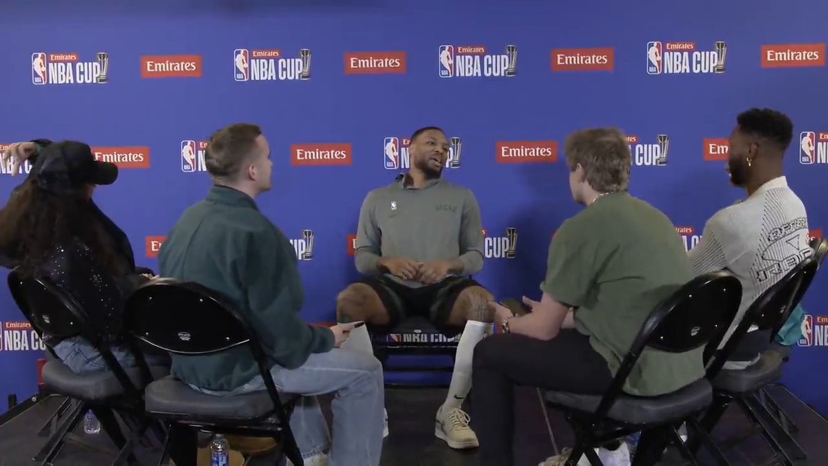 Ahead of the #EmiratesNBACup Semifinals, Damian Lillard sat down with Brittney Elena💖, Chris Staples, The Professor, Bree and Strictly Basketball to discuss his iconic Dame Time celebration, his favorite career dunk and his long distance shooting ability.