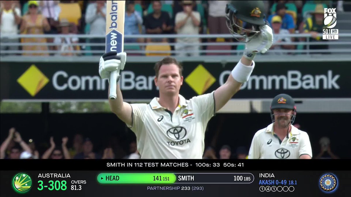 STEVE SMITH TONS UP 🔥 What a moment after such a hard fought innings 💯 📺 Watch #AUSvIND LIVE on ch. 501 or stream on Kayo: ✍️ BLOG 🔢 MATCH CENTRE