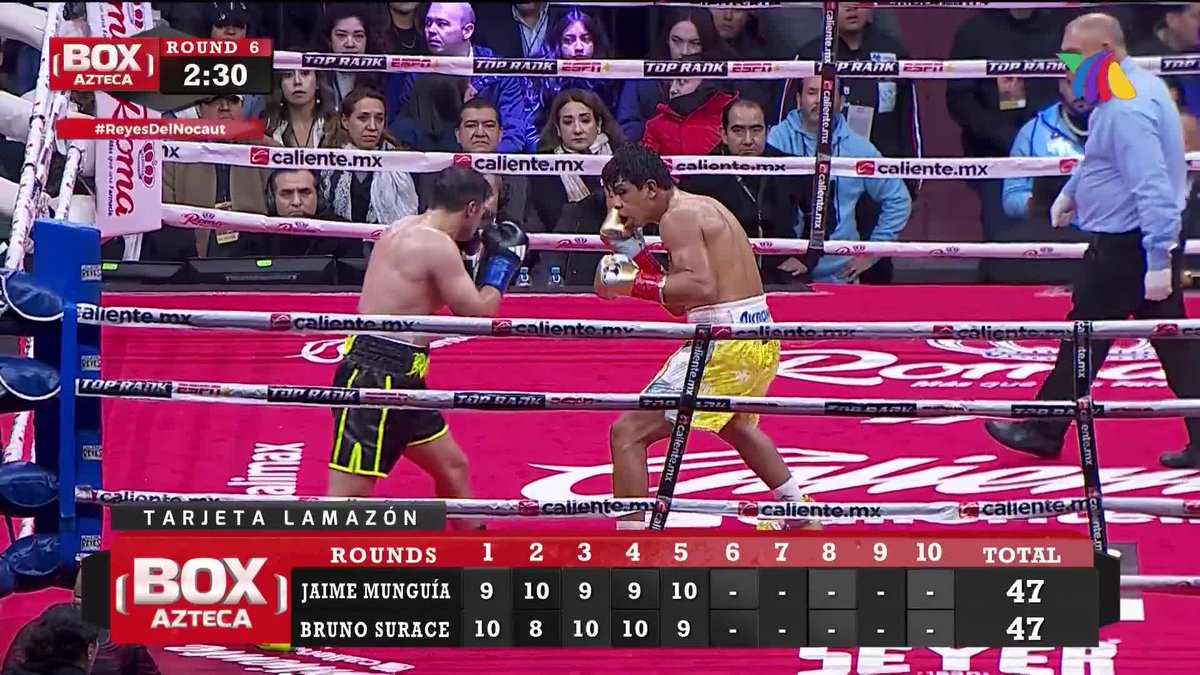 ROUND 6: ¡SORPRESA en Tijuana! 🤯 Bruno Surace derriba a Jaime Munguía y el tercero sobre la superficie decide no seguir con la pelea: victoria para el francés en territorio ajeno. #ReyesDelNocaut #BoxAzteca 🥊 🔴 EN VIVO: