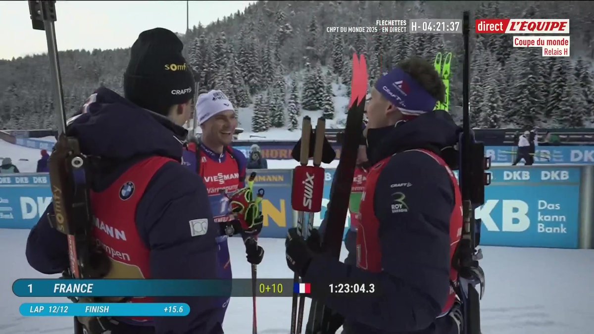 ๐๐ฅ La victoire pour la France ! Emilien Jacquelin passe la ligne en premier et permet aux Bleus de remporter ce relais hommes d'Hochfilzen ! #lequipeBIATHLON