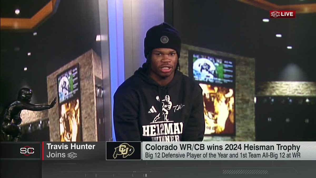 "[Deion Sanders] is more than a coach to me, he's another father for me. ... He don't know what he did for me, but it changed my life forever." Travis Hunter reflected after winning the Heisman with Gary Striewski and Randy Scott on SportsCenter👏