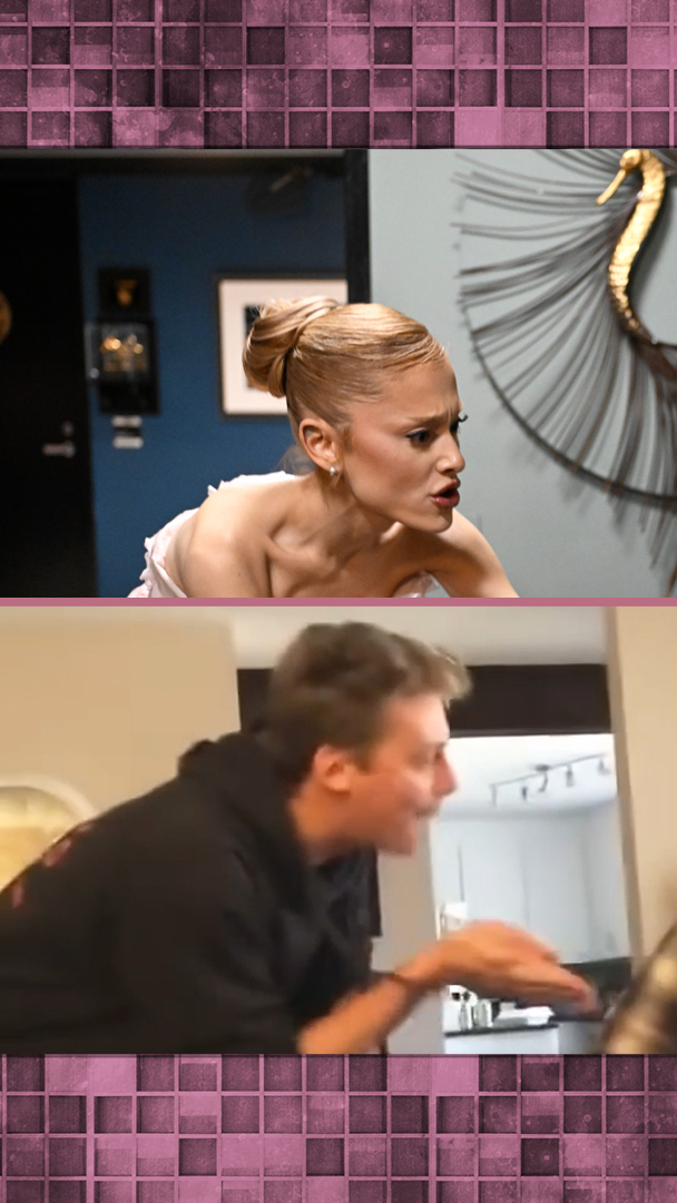 A side-by-side comparison of Ariana Grande's recreation of the original “Wicked Witch of the East, Bro!” viral video ♡ #FallonTonight