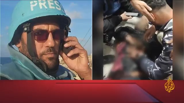 استشهاد مصور قناة #الجزيرة أحمد اللوح في قصف إسرائيلي استهدفه مع طاقم الدفاع المدني في مخيم النصيرات وسط قطاع غزة #حرب_غزة #الأخبار