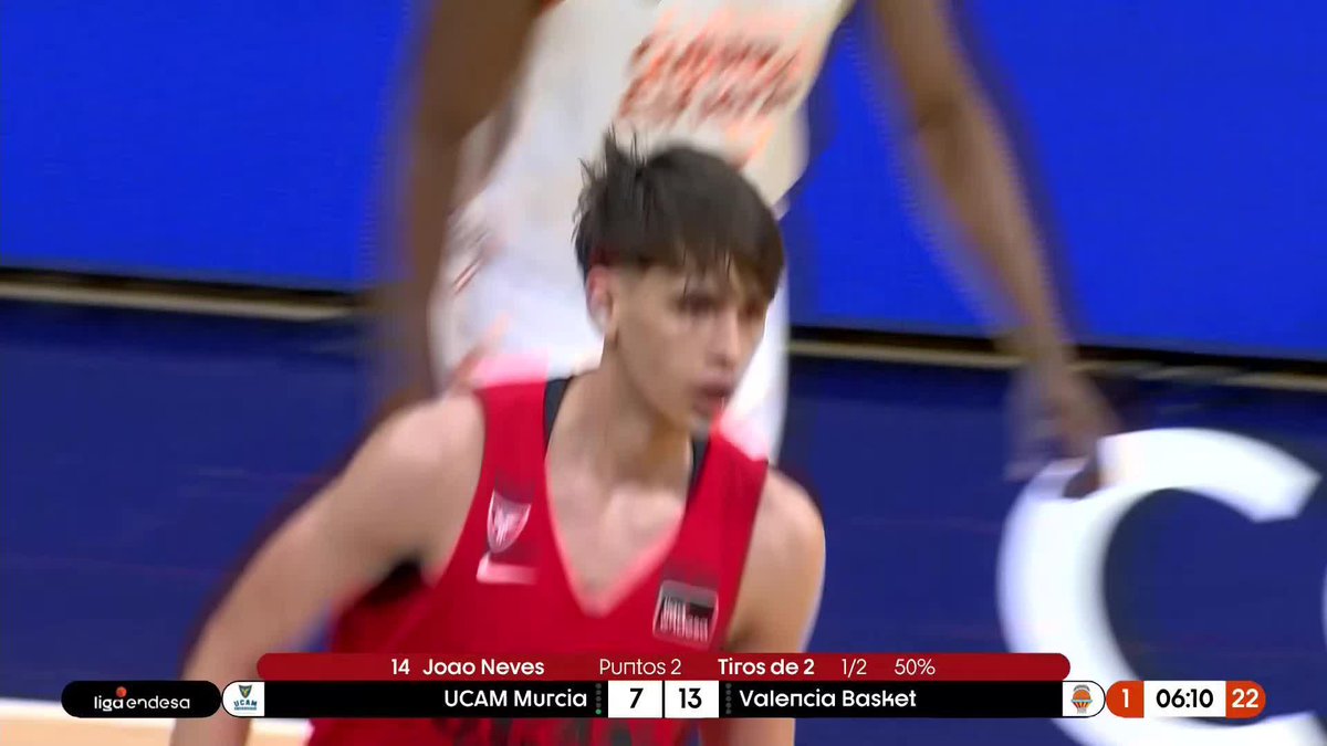 💫🔴 JOAO NEVES se convierte en el jugador más joven en debutar con el UCAM Murcia con 16 años, 4 meses y 13 días 🇧🇷 El joven brasileño ha salido de titular... ¡y ya ha anotado sus primeros puntos!