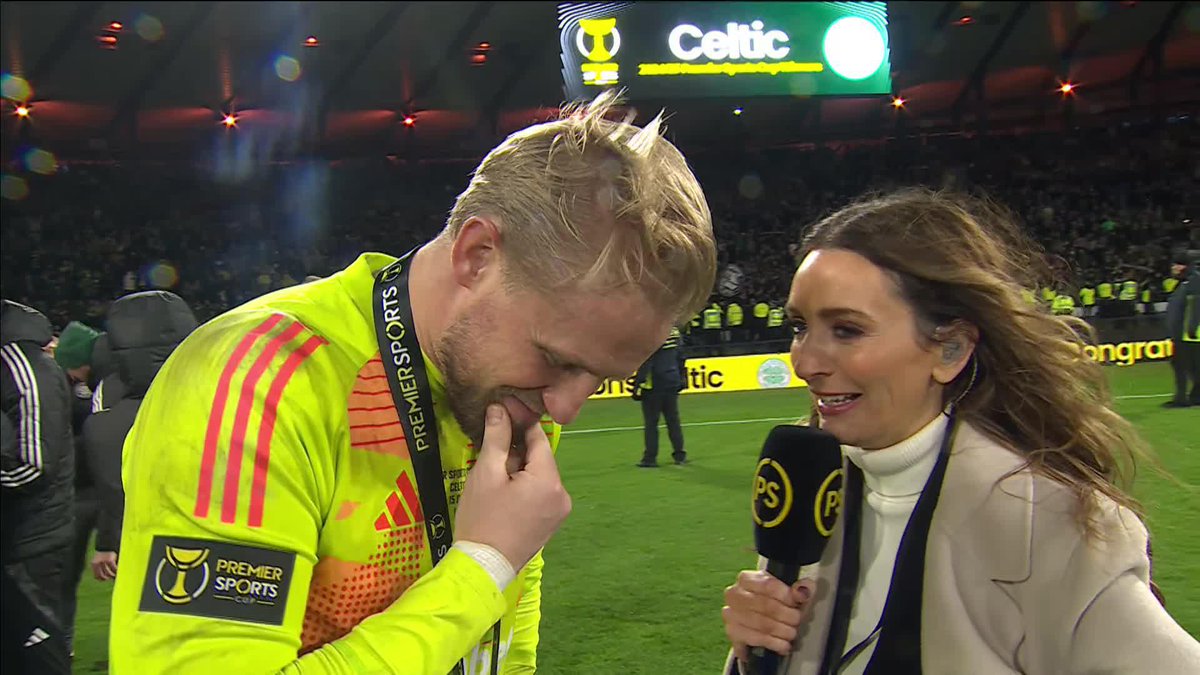 Kasper Schmeichel speaks after playing a major role in Celtic Football Club's penalty shootout victory against Rangers 🍀 "It's a very, very big worldwide followed club and I'm really proud to be here." 🗣️ #PremierSportsCup