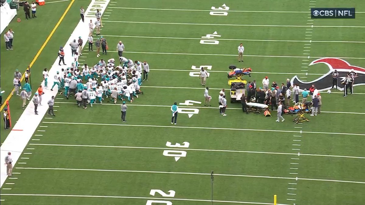 Scary scene in Houston as Dolphins WR Grant Dubose is taken off the field following a collision with Texans defender Calen Bullock.