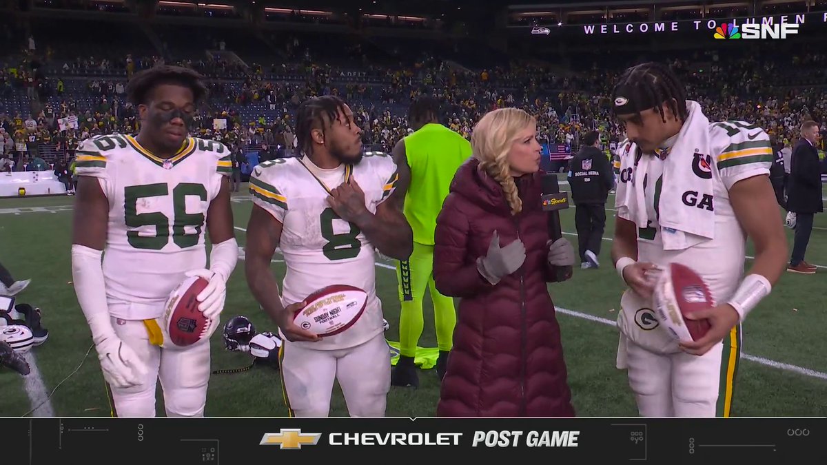 Jordan Love, Josh Jacobs and Edgerrin Cooper reflect on the Packers’ statement victory over the Seahawks on Sunday Night Football with melissa stark.
