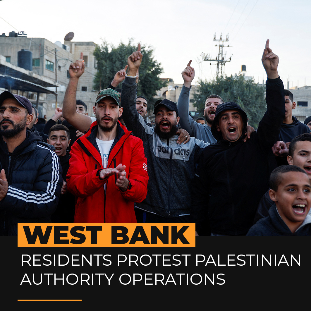 Hundreds of protesters marched in the occupied West Bank to condemn the Palestinian Authority’s security operations in the Jenin refugee camp and infighting with the camp’s armed groups.