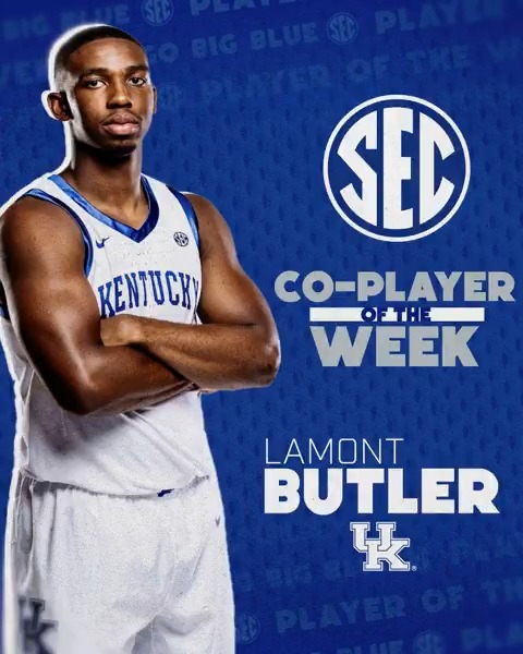 🏀 SEC Player of the Week: Dec. 16 😺 Lamont Butler Kentucky Men’s Basketball x #SECMBB