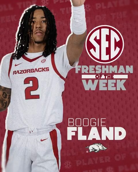 🏀 SEC Freshman of the Week: Dec. 16 🐗 Boogie Fland Arkansas Men’s Basketball 🐗 x #SECMBB
