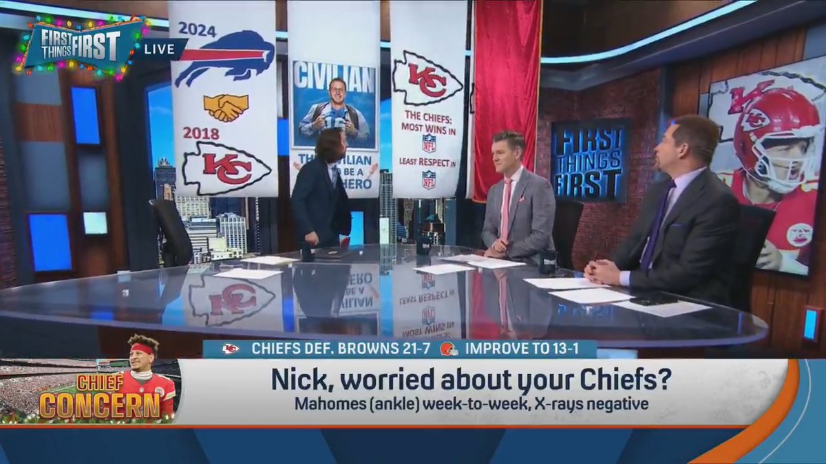 “I’ll drop a banner for the worst 13-1 team in the league, also the only one. The most wins, the least respect in the league.” nick wright reveals his Chiefs banner after win vs. Browns: