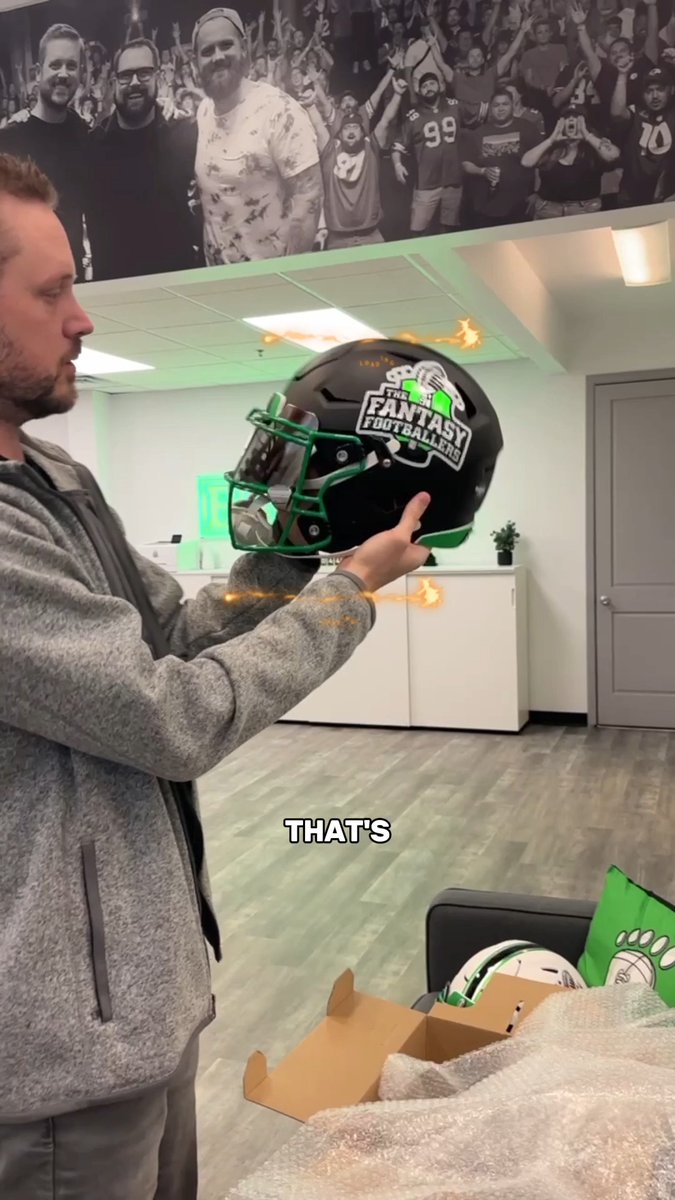 "Yeah Baby!" You got to check out these new bad boys on the set from the one and only @greengridiron. Thank you to everyone at Green Gridiron for these 🔥 helmets. And FootClan, head over to to grab your own mini helmet.