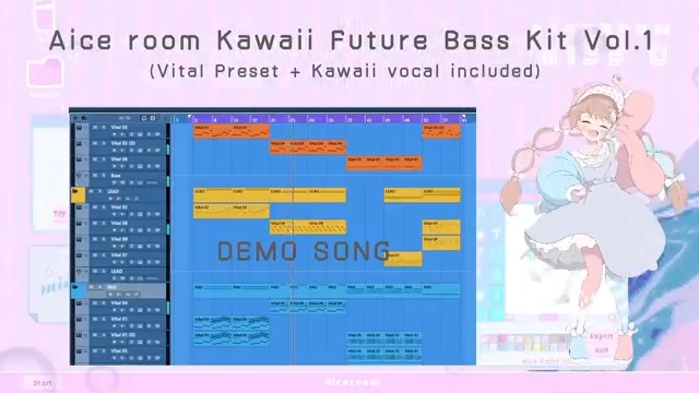 Aice room Kawaii Future Bass Kit Vol.1 OUT NOW!! Buy Now : CONTENTS 20 Vital Presets 60 Kawaii Vocal Chop Oneshot (48kHz/24bit WAV) + 2 extra Oneshots 10 Kawaii Vocal Chop Loop (48kHz/24bit WAV) 1 Original Demo Song