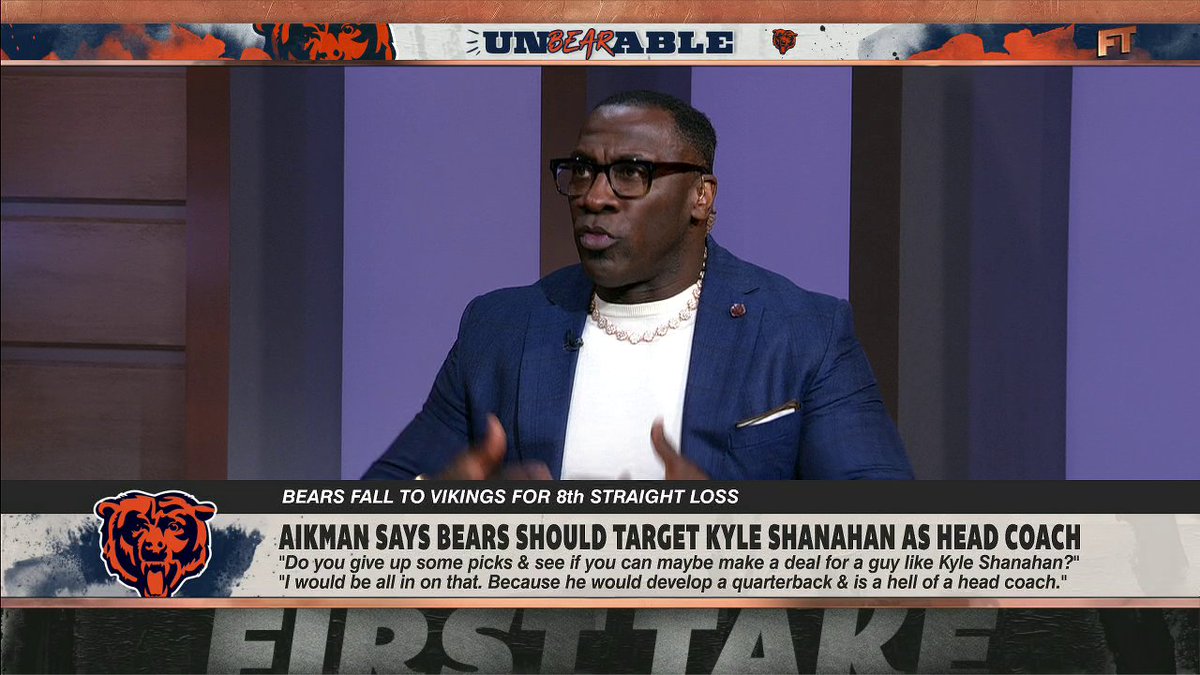 .shannon sharpe reacts to Troy Aikman saying the Bears should target Kyle Shanahan to be their head coach 👀 "Kyle [Shanahan] is a situation where he likes to answer only to the owner."