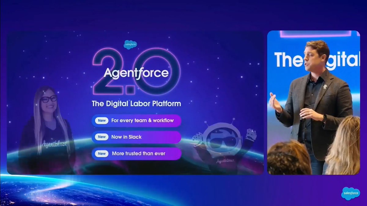 Introducing Agentforce 2.0. The digital labor platform. 🆕 For every team and workflow 🆕 Now in Slack 🆕 More accurate than ever Discover how to take action in any business workflow with pre-built skills for your entire organization: