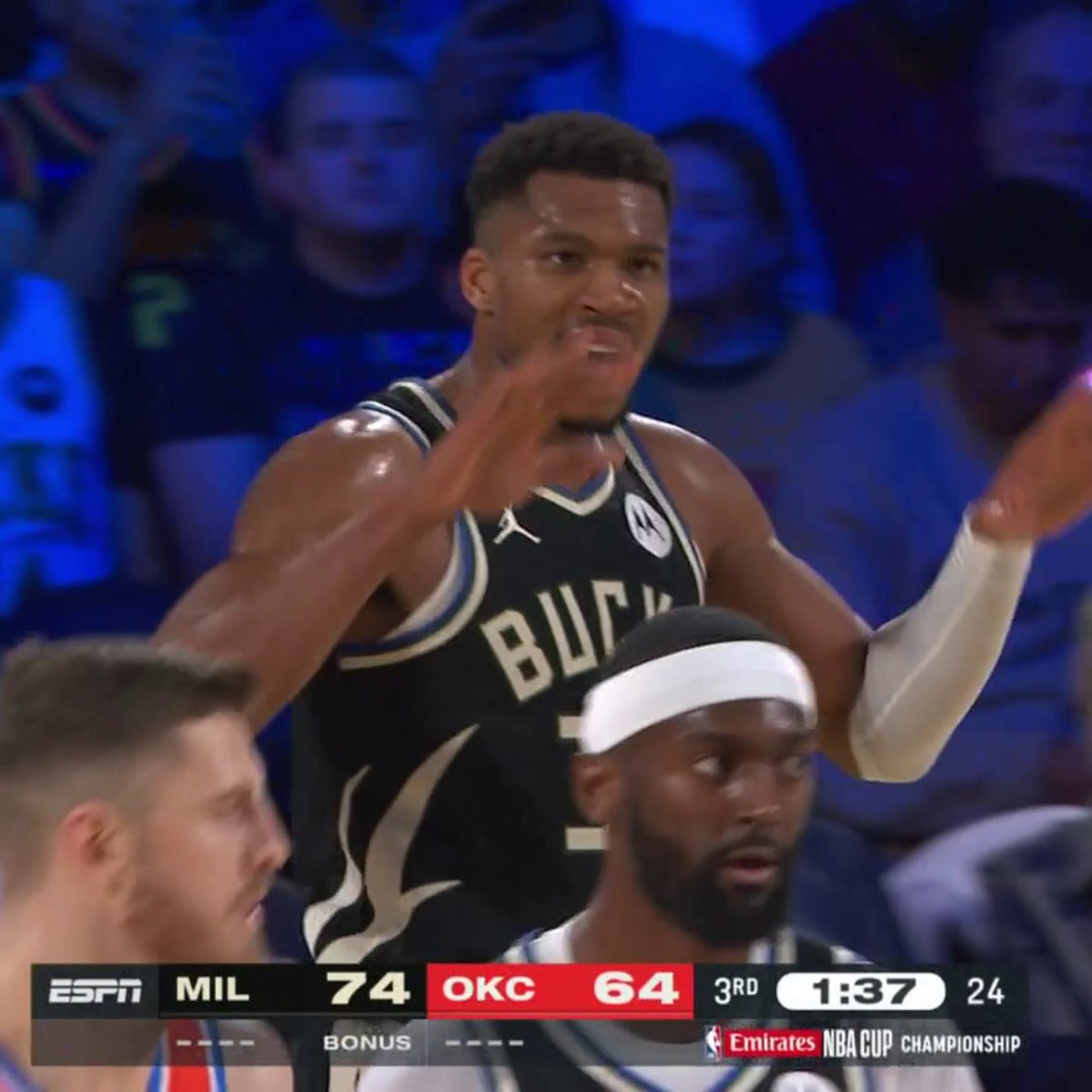 Thanasis was HYPED for Giannis' block 😤 📺 NBA Cup final | LIVE on ABC