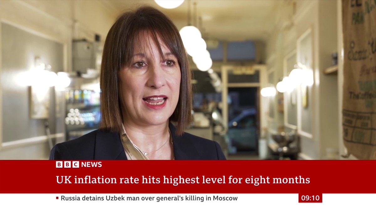 Today's inflation figures are "comparable to other countries around the world", Rachel Reeves says "I recognise that the cost of living crisis continues to bite," the chancellor adds