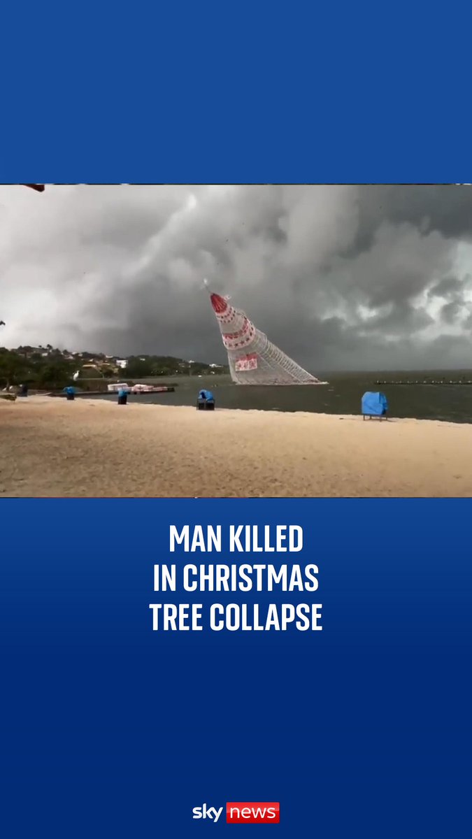 At least one person was killed when a 56-metre-tall floating Christmas tree display collapsed during stormy weather close to Rio de Janeiro. The local mayor said a 21-year-old worker died and two others sustained non-life-threatening injuries in the collapse.