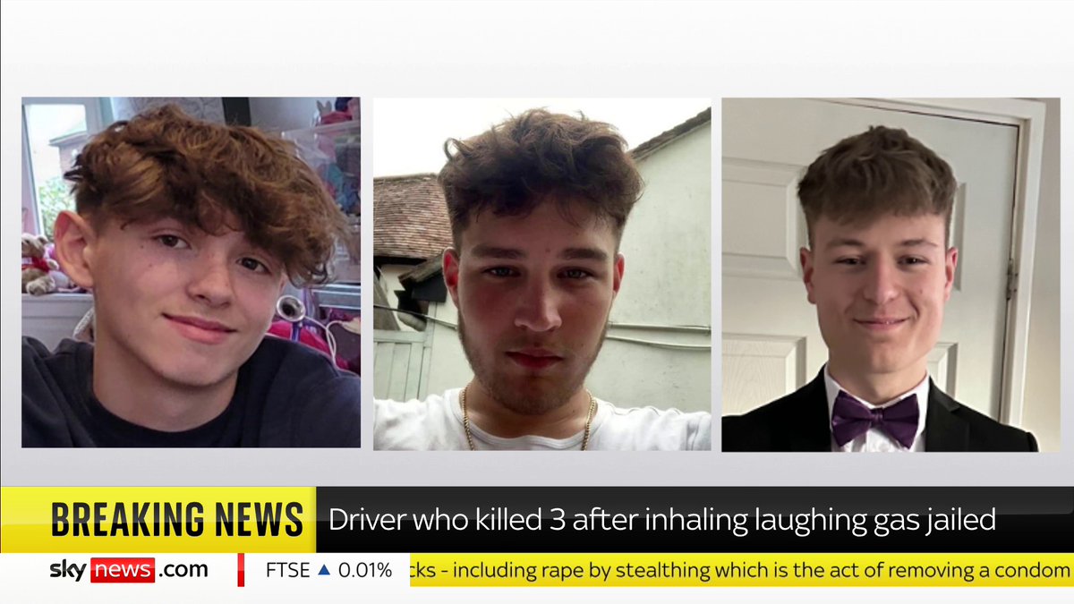 BREAKING: A teenage driver who inhaled laughing gas at the wheel has been jailed for nine years and four months after admitting to killing his three passengers in a high speed crash Sadiyah Chowdhury has the latest from court... Full story ➡️ 📺 Sky 501