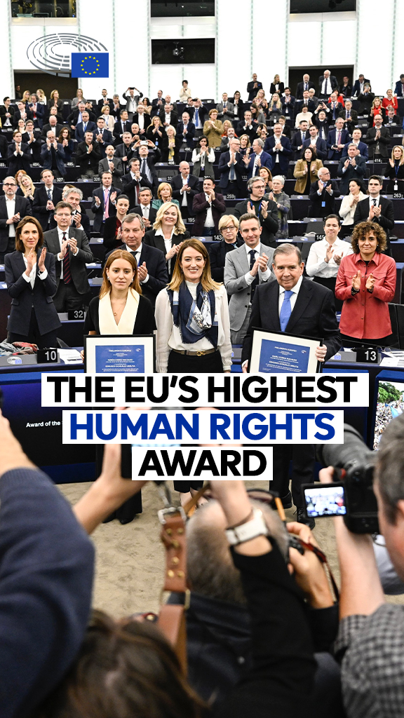 The European Parliament has awarded the 2024 Sakharov Prize for Freedom of Thought to Venezuelan opposition leader María Corina Machado and President-elect Edmundo González Urrutia.
