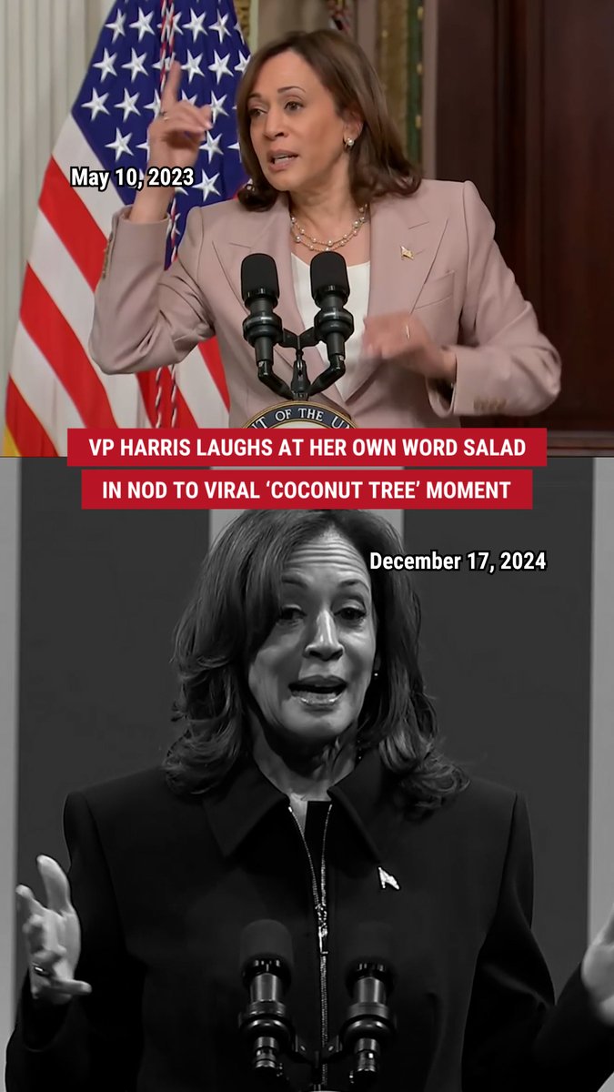 UNBURDENED: Vice President Harris laughs at her own word salad while delivering remarks, nodding to a viral moment embraced by her failed presidential campaign. The social media reactions mocking the vice president.