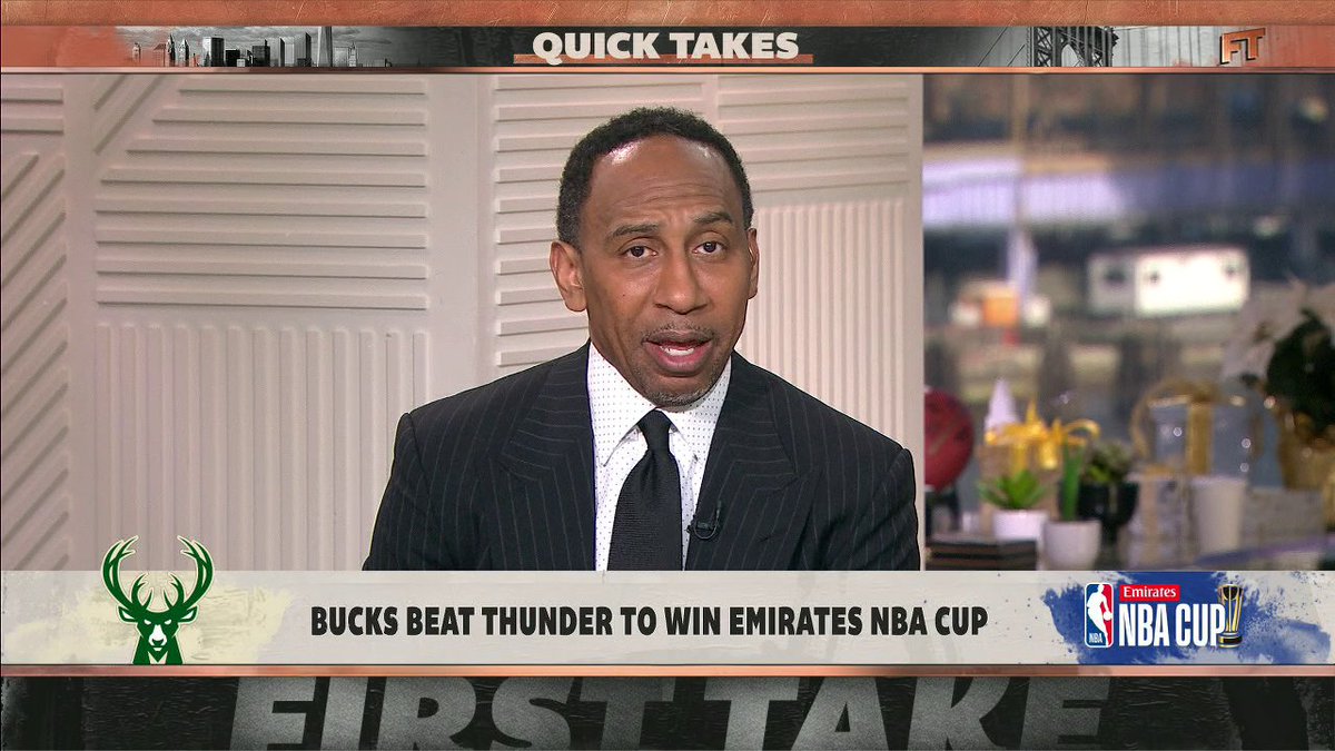 .Stephen A Smith on the Bucks after beating the Thunder in the NBA Cup Final 👀 "They did what they did last night against the top defensive team in the NBA. ... If you're shooting the basketball like that, you got a chance to win it all." 🏆
