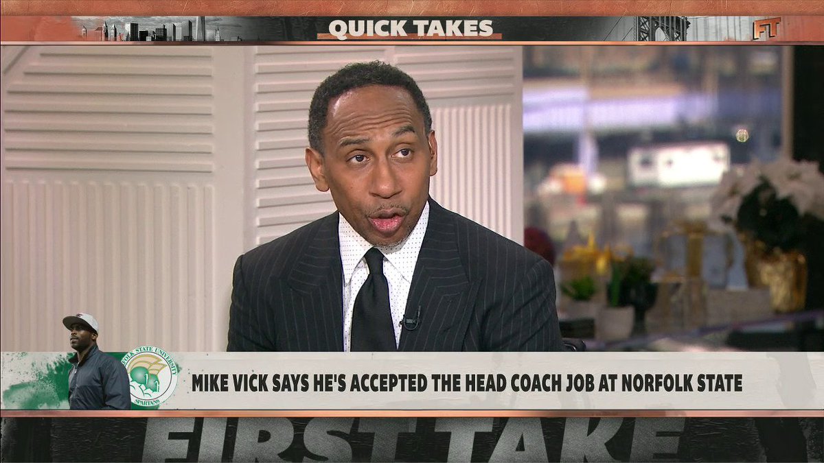 .Stephen A Smith reacts to Michael Vick accepting a head coaching job at Norfolk State 👏 "It's not just about football, it's about more than that." 🙌