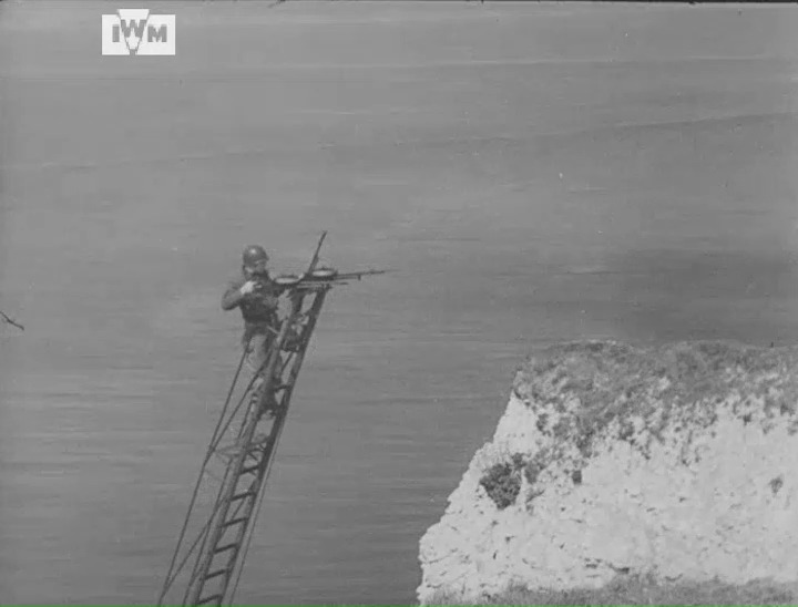 A demonstration of the "Swan", an amphibious DUKW fitted with a 100ft extensible ladder. Film: IWM ADM 206 <1/2>