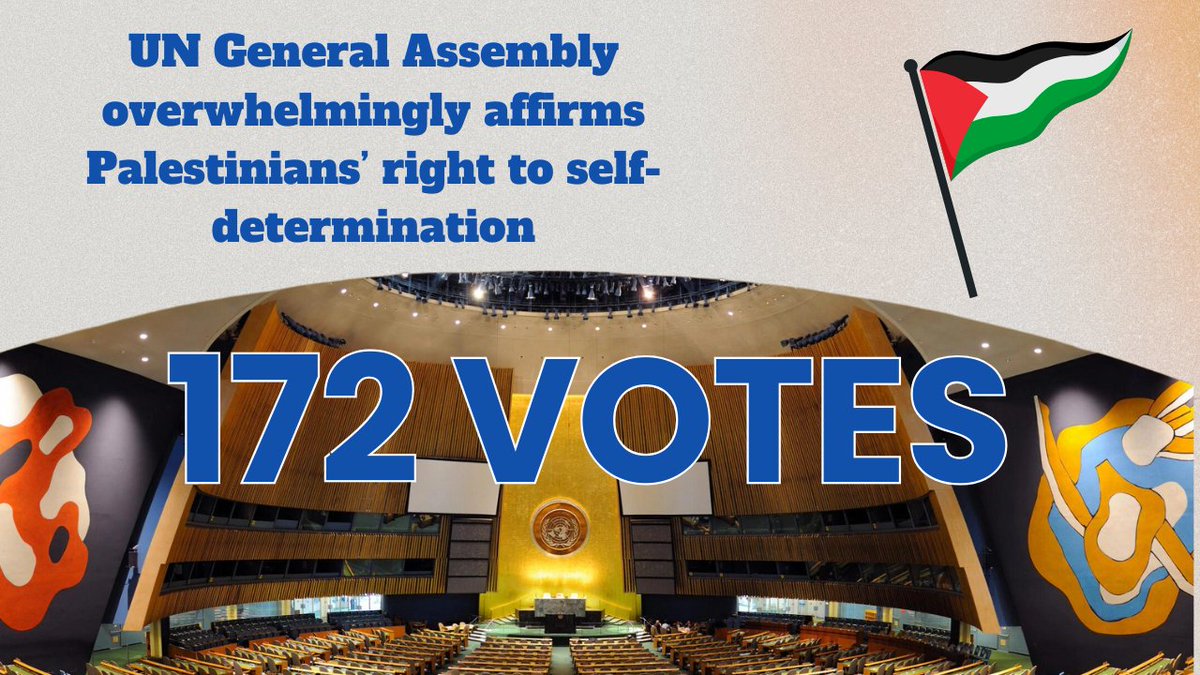 #BREAKING 🇺🇳 General Assembly reaffirms the right of the Palestinian people to self-determination including the right to their independent State of Palestine 🇵🇸 ✅ 172 countries 🚫 7 (Israel, USA, Micronesia, Argentina, Paraguay, Nauru, Papua New Guinea)
