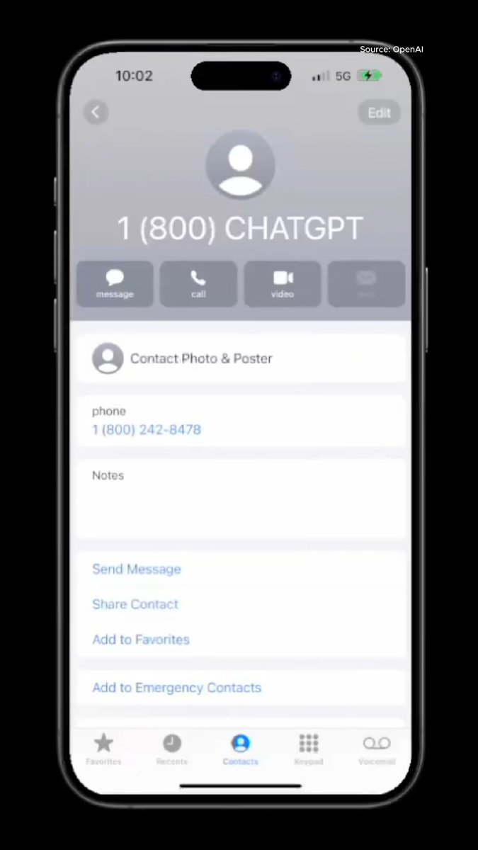 OpenAI is bringing ChatGPT to your phone 📱 Simply call 1-800-242-8478 (1-800-CHATGPT), and OpenAI’s AI-powered assistant will respond.