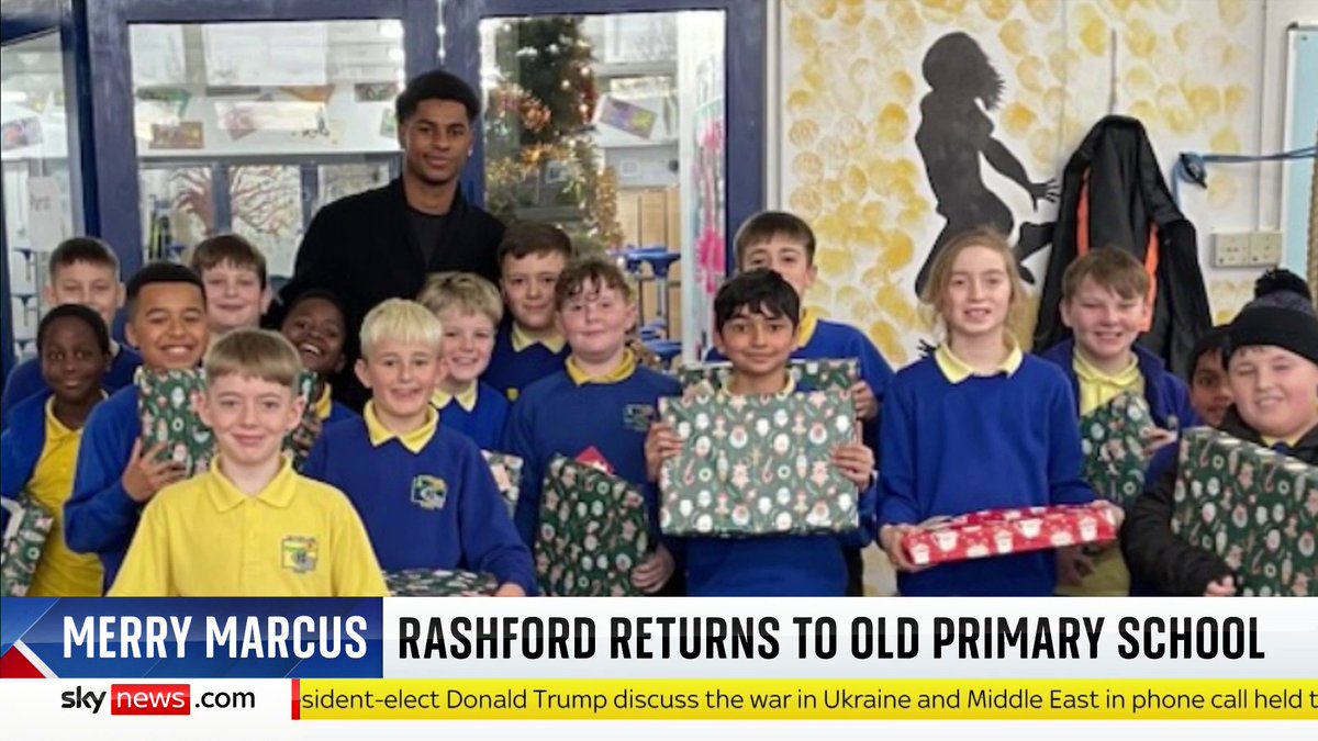 "Seeing him made 420 children's Christmases," says sports coach Chris Walker, praising Marcus Rashford for returning to his old school to hand out presents. He adds that Rashford 'always remembers his roots' and 'is a huge role model for the kids.'