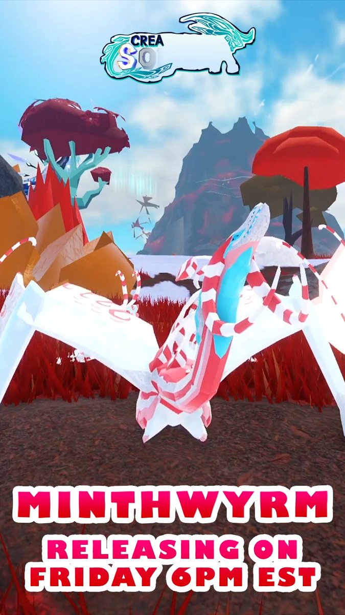 The peppermint Minthwyrm is slithering their way into Creatures of Sonaria as Week 2's newest Winter Event Creature releasing THIS Friday 6 PM EST! 🍭 Play Now➡️ #CreaturesofSonaria #Roblox #TwinAtlas #SonarStudios