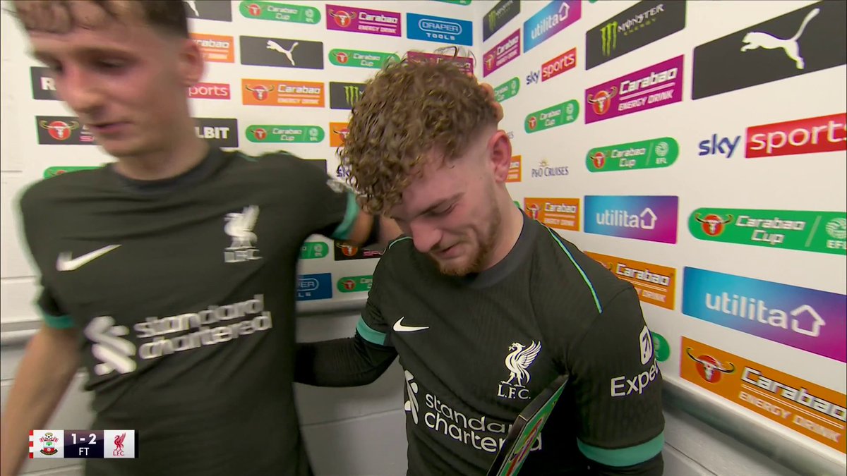 "We are very thankful to the fans for the energy they give us" Harvey Elliott and Tyler Morton react after Liverpool's 2-1 Carabao Cup win over Southampton 🔻