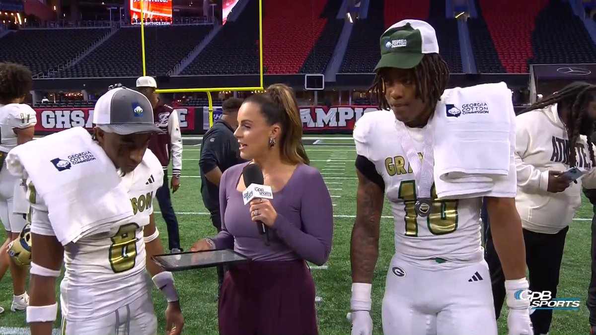 Congratulations to our Georgia Cotton Commission Player's of the Game, Vaughn Mitchom & Tyler Atkinson 🏈 Niki Noto Palmer caught up the Grayson Football players about their standout performances! #GPBSports