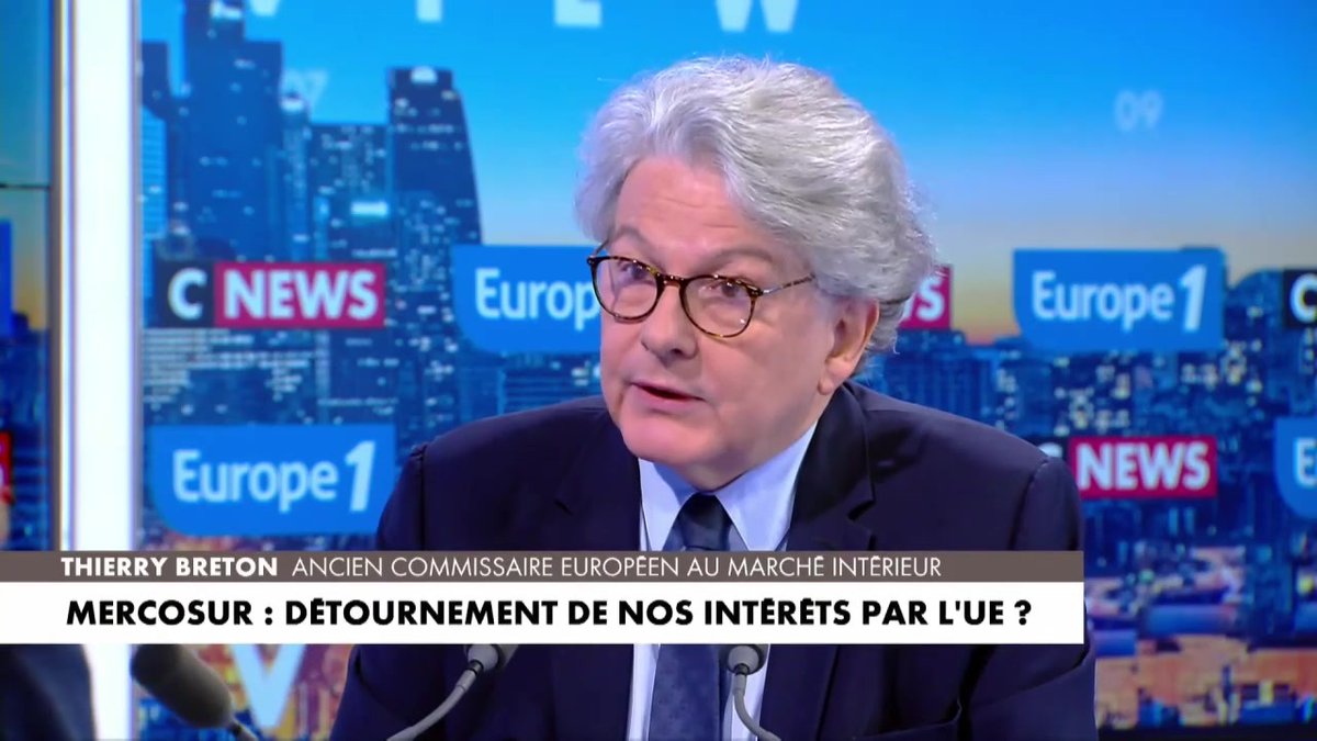 Mercosur : "dire que c'est l'agriculture française contre les voitures allemande, c'est faux !" affirme Thierry Breton #LaGrandeITW #Europe1