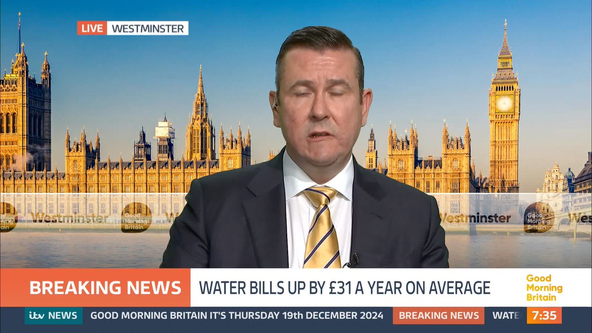 'Will you address the issues of the past?' - Richard Madeley Charlotte and Richard question Ofwat Price Review Director Chris Walters over water bills in England and Wales increasing by 36% over the next five years. This rise is equivalent to an average extra of £31 per year.