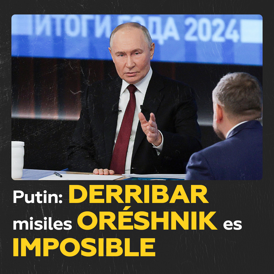 ❗️Putin: Derribar misiles Oréshnik es imposible El presidente ruso, Vladímir Putin, desafía a expertos occidentales que cuestionan la eficacia del Oréshnik a un experimento para probar su efectividad como misil balístico de alcance intermedio.