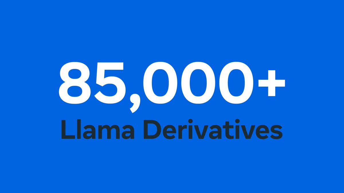As we wrap up 2024, we're sharing an update on our progress with Llama and the impact it’s having around the world. Read the full update here ➡️ A few highlights from 2024 📈 Llama has been downloaded over 650M times, doubling in just three months. 🌏 License approvals for Llama have more than doubled globally, with significant growth in emerging markets. 🤗 There are now over 85,000 Llama derivative models on Hugging Face alone — a 5x increase from the start of the year. ❤️ We’re continuing to see Llama being used across the industry with new examples and innovation from Block, Accenture and LinkedIn — among others. Open source AI is shaping the future. As we look to 2025, the pace of innovation will only increase as we work to make Llama the industry standard for building on AI.