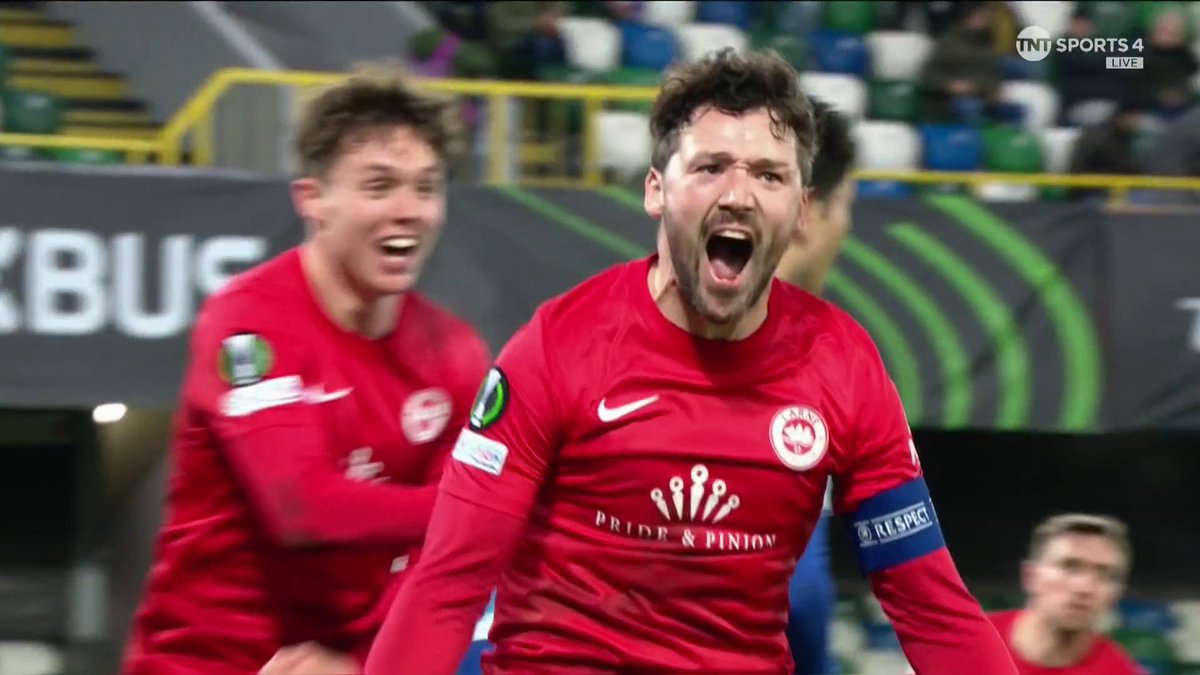 The moment Tomas Cosgrove scored to give Larne their first Conference League points 🤩 📺 TNT Sports & discovery+ UK