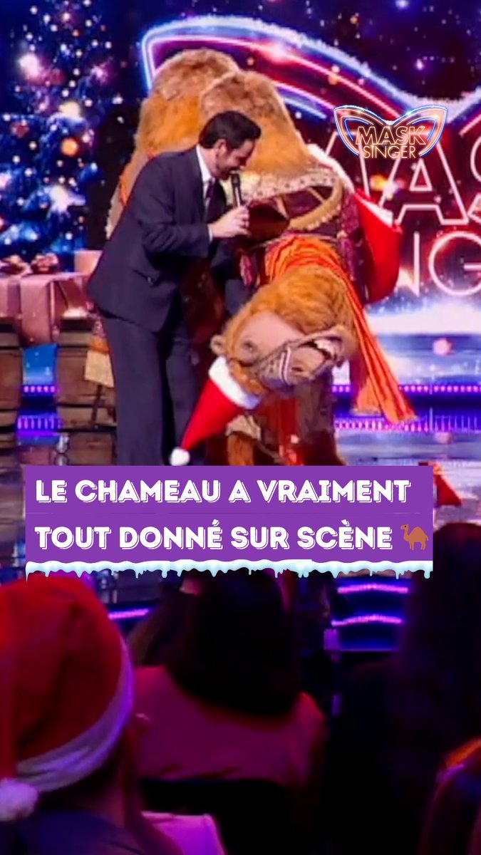 #MaskSinger Le Chameau a vraiment TOUT donné pendant sa prestation 🐫 Il était même à 2 doigts de perdre la tête 😉 Mask Singer, Spéciale Noël, avec Anggun, Chantal Ladesou, Laurent Ruquier, Kev Adams et Camille Combal, ce soir dès 21h10 sur @tf1 et TF1+ 🎭