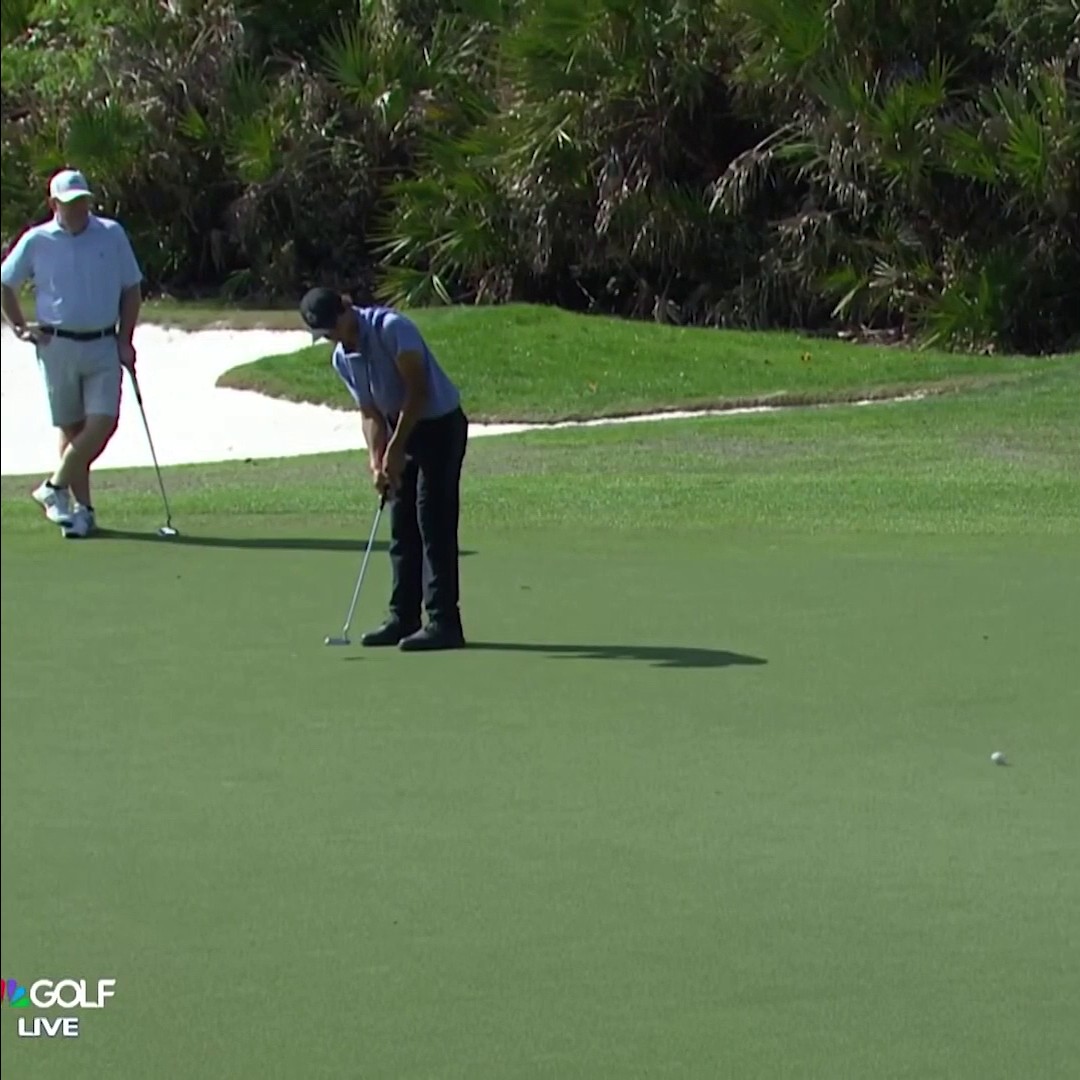 Draining it from long range. ⛳ The Benjamin School teammates Charlie Woods and Luke Leonard with some solid putts at the PNC Pro-Am.