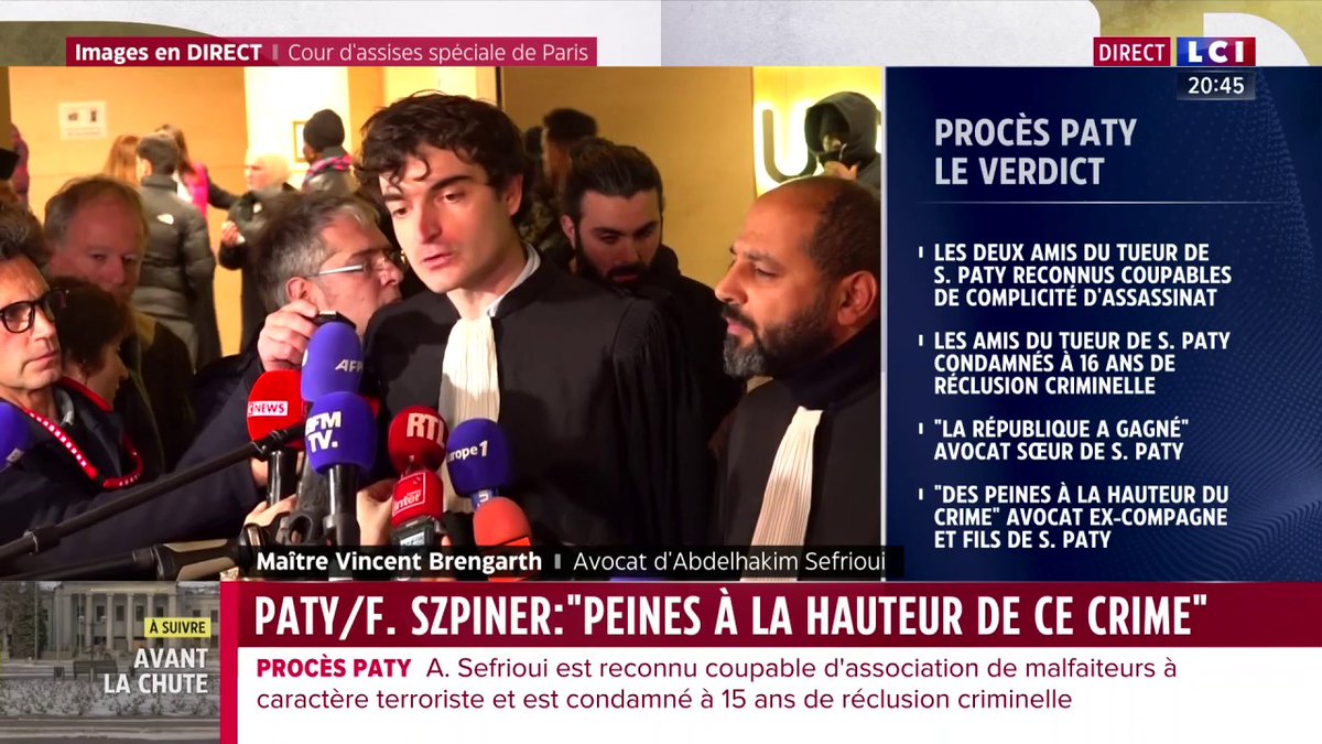 🔴 Procès de l'assassinat de Samuel Paty 💬 "La juridiction a cédé face aux sirènes de l'opinion. C'est une défaite du droit." regrette Vincent Brengarth, avocat d'Abdelhakim Sefrioui condamné à 15 ans de réclusion criminelle.