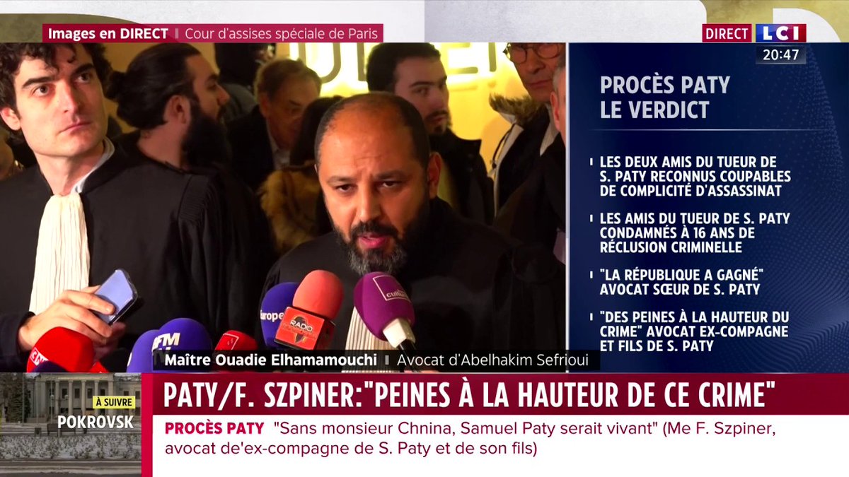 🔴 Procès de l'assassinat de Samuel Paty 💬 "Mr Sefrioui est aujourd'hui un prisonnier politique" affirme Maître Ouadie Elhamamouchi, avocat d'Abdelhakim Sefrioui condamné à 15 ans de réclusion criminelle